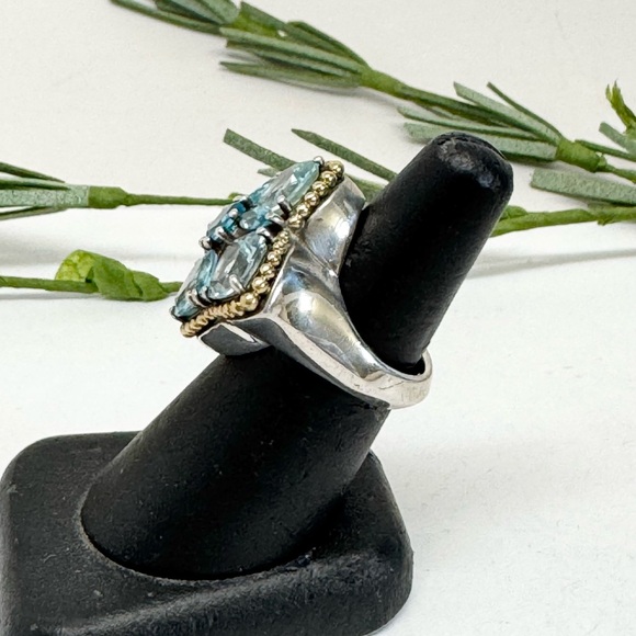 LAGOS Caviar .925/18K Gold Blue Topaz Statement Ring - Picture 5 of 11